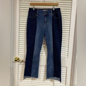 Cabi Two-Tone Denim Hi-Lo Crop Jeans